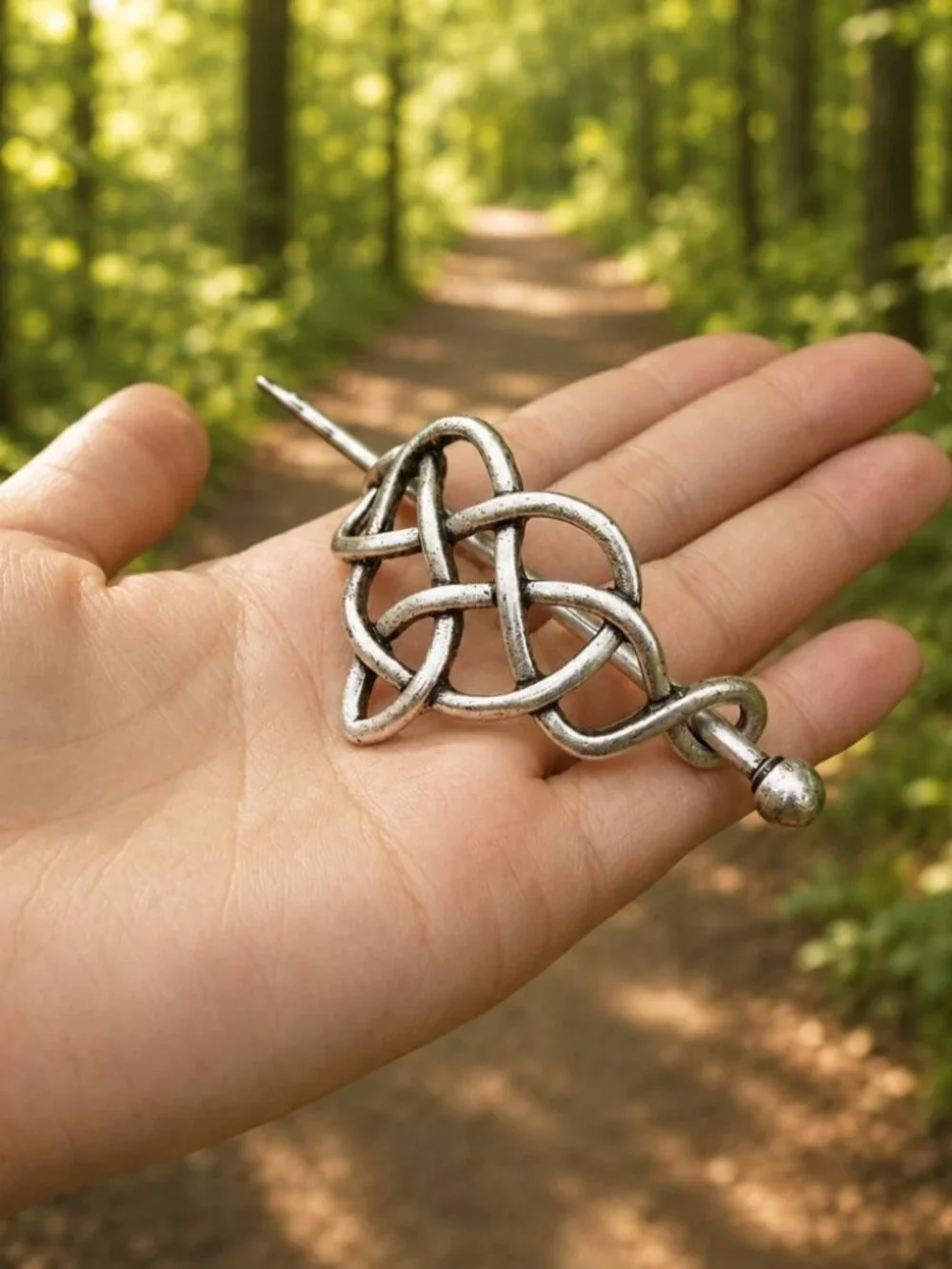 Celtic Knot Hair Pin Barrette Silver Tone Bun Holder Hair Slide